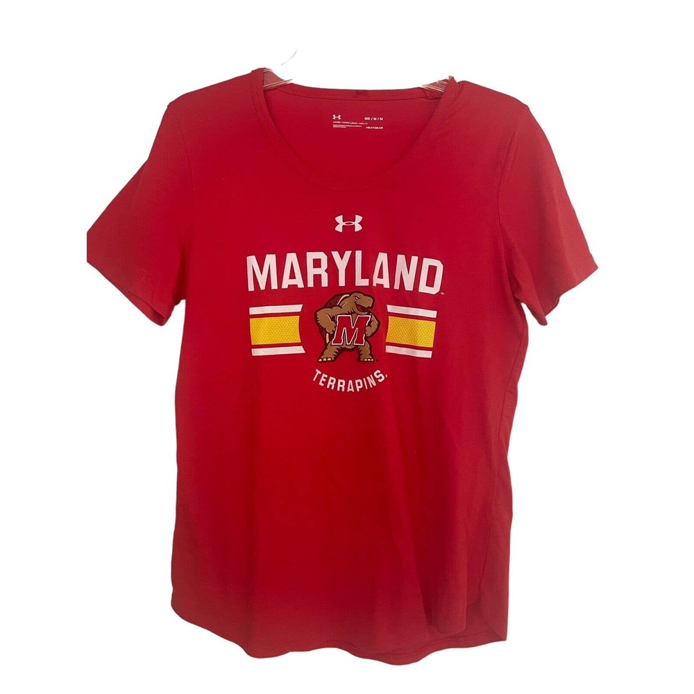 Under Armour Women's Medium Maryland Terrapins Tee Top Scoop Neck Red Heatgear